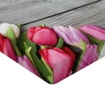 thumbnail image 2 of Ambesonne Colorful Fitted Sheet, Frame of Fresh Tulips, Twin XL Size, Pink Green Umber, 2 of 3