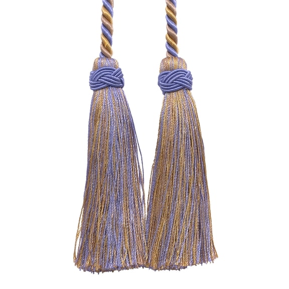 Imperial Collection Double Tassel Curtain and Drapery Tieback / Holdback, 4" Tassel (10cm), 26" Spread (66cm) # ICT, Periwinkle Gold #5080 (Light Gold, Yellow Gold, Purple Blue) Sold Individually