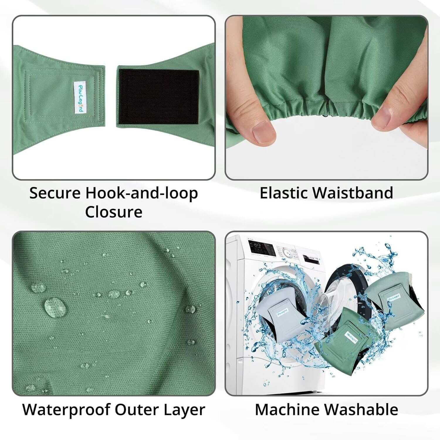 Paw Legend Washable Dog Belly Wrap Diapers for Male Dog (3 Pack),Green and Grey,Large
