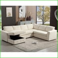 thumbnail image 3 of 110.75" U-Shaped Sectional Sofa with Storage Chaise, Modern Chenille Beige Sofa with Crystal Buttons for Living Room | Beige | Chenille | Modern | Cushion Back | Square Arms, 3 of 26