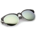 thumbnail image 4 of sunglassLA Unisex Double Nose Bridge Metal Trim Mirror Lens Round Cat Eye Sunglasses 55mm (Black-Silver / Green Mirror) - 55mm, 4 of 4