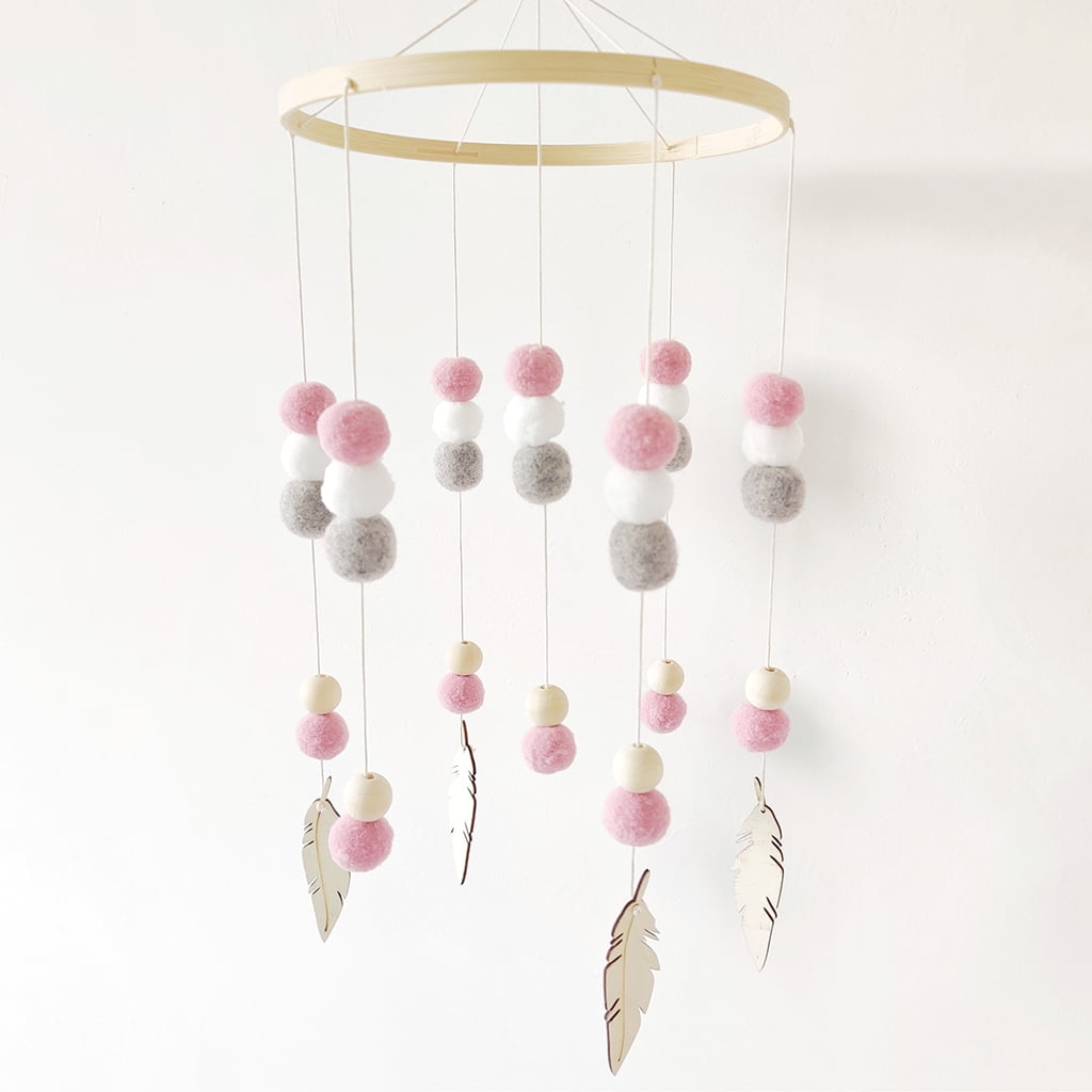 FGYZYP Baby Crib Mobile Felt Balls Wind Chime Colored Hanging Pom Pom Nursery Bed Bell Decoration Rattle Nordic Style Plush Beads Chimes for Newborn Children Babies Bed Room Ceiling Home Decor 