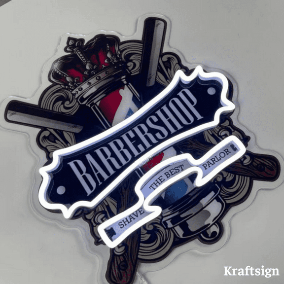 Craftnamesign Barber Shop Neon Acrylic Print Sign, Hair Salon Led Sign, Barber Shop Sign