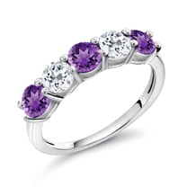 Gem Stone King 925 Sterling Silver Purple Amethyst and White Topaz Wedding Band Ring for Women (0.91 Cttw, Round 3.5MM, Gemstone February Birthstone, Size 5)