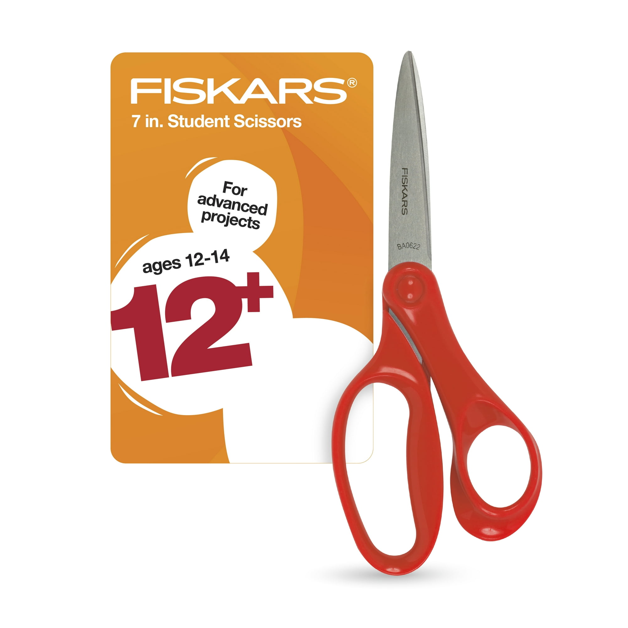 Fiskars Student Scissors, 7", Pointed, School Supplies for Kids 12 & Older, Red