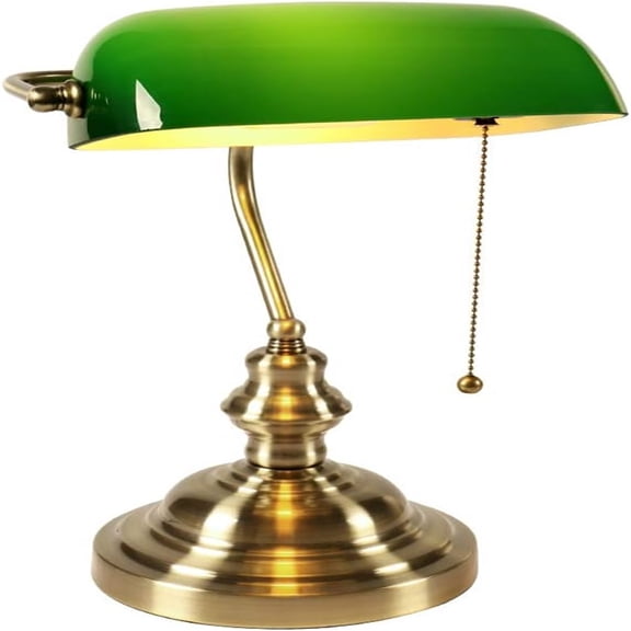 Glass Desk Lamp with Pull Chain Switch Plug in Fixture