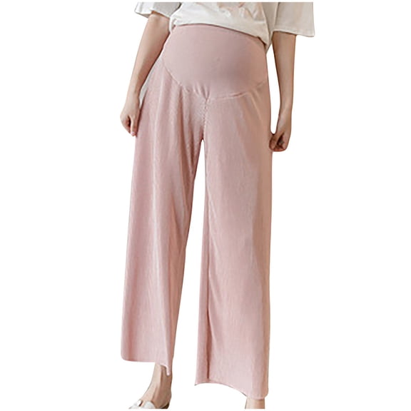 Luxalzxs Womens Maternity High Waisted Wide Leg Lounge Pants Summer Casual Chiffon Palazzo Pants Over The Belly Pregnancy Trousers
