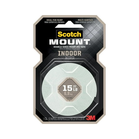 3M Scotch Indoor Double-Sided Mounting Tape, 1/2" x 80" Roll