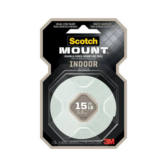 3M Scotch Indoor Double-Sided Mounting Tape, 1/2" x 80" Roll