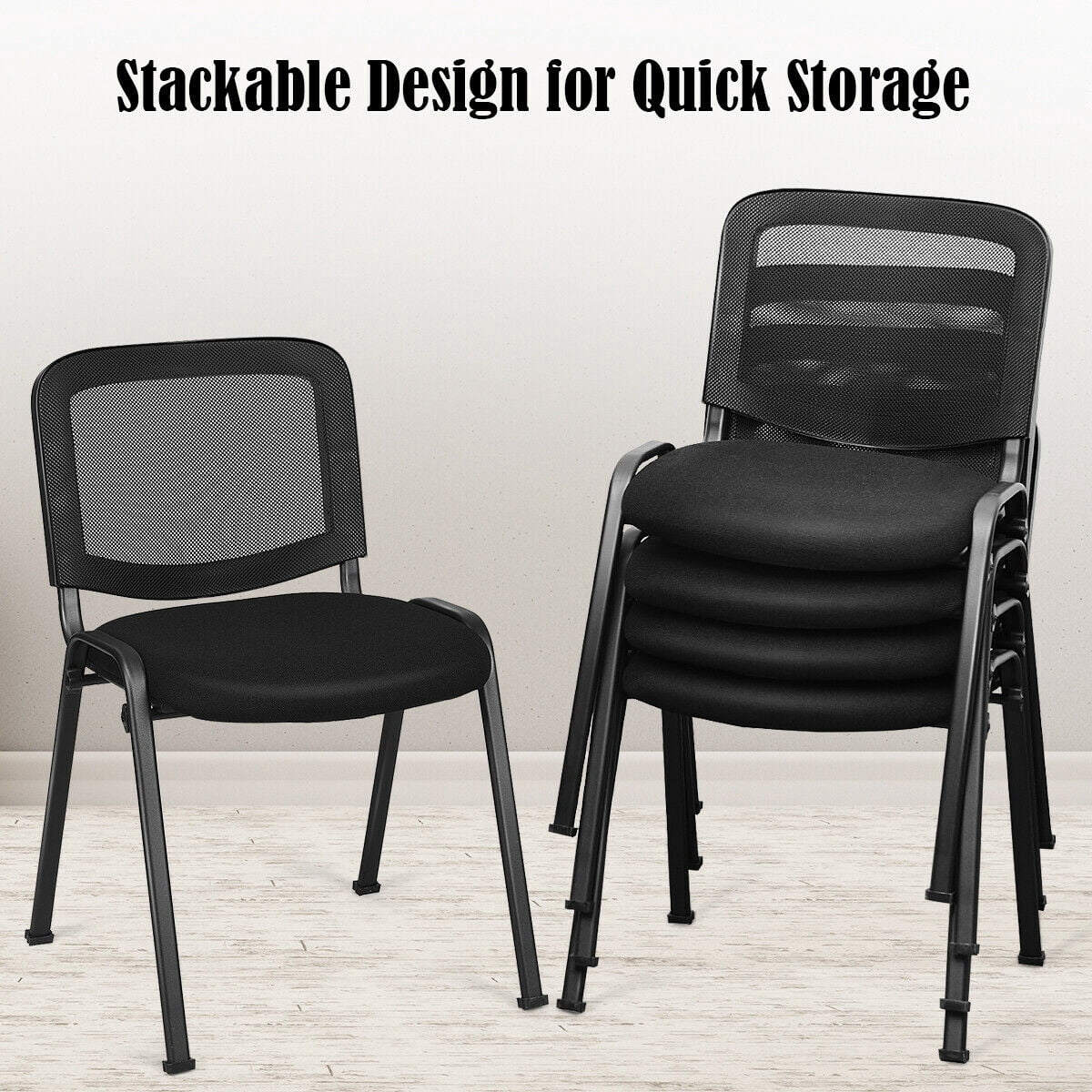 Gymax Set of 5 Conference Chair Mesh Back Office Room Guest Reception Black