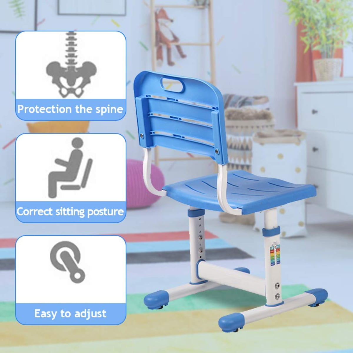 Kids Desk and Chair Set Height Adjustable Ergonomic Children Sturdy Table with Drawer Storage Childs Study School Desk Interactive Workstation Kids Art Writing Desk Furniture for Girls Boys  (Blue)