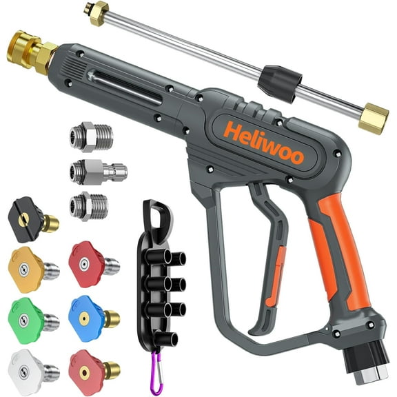 3600PSI 5.5 GPMHigh Pressure Washer Gun with Swivel Ends, Power Washer Gun with M22 14mm & 15mm Fitting, 3/8" Swivel USA-NPT Thread, 7 Nozzle Tips, Replacement Extension Wand