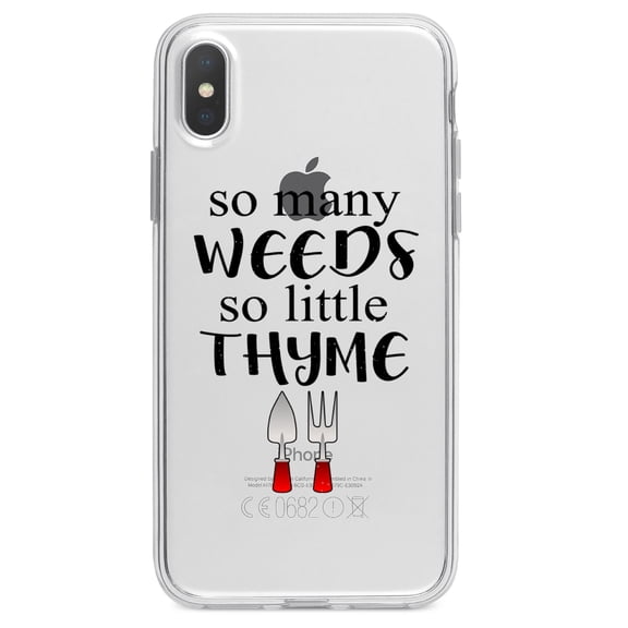 DistinctInk Clear Shockproof Hybrid Case for iPhone X / XS (5.8" Screen) - TPU Bumper Acrylic Back Tempered Glass Screen Protector - So Many Weeds So Little Thyme - Gardening