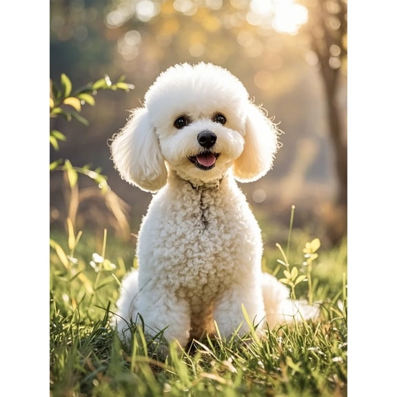 5D Diamond Art DIY Kits White Poodle Grassland Diamond Painting Full Round Drill Rhinestone Crystal by Number Embroidery Arts and Crafts for Living Room Bedroom Home Wall Decor 12x16 inch