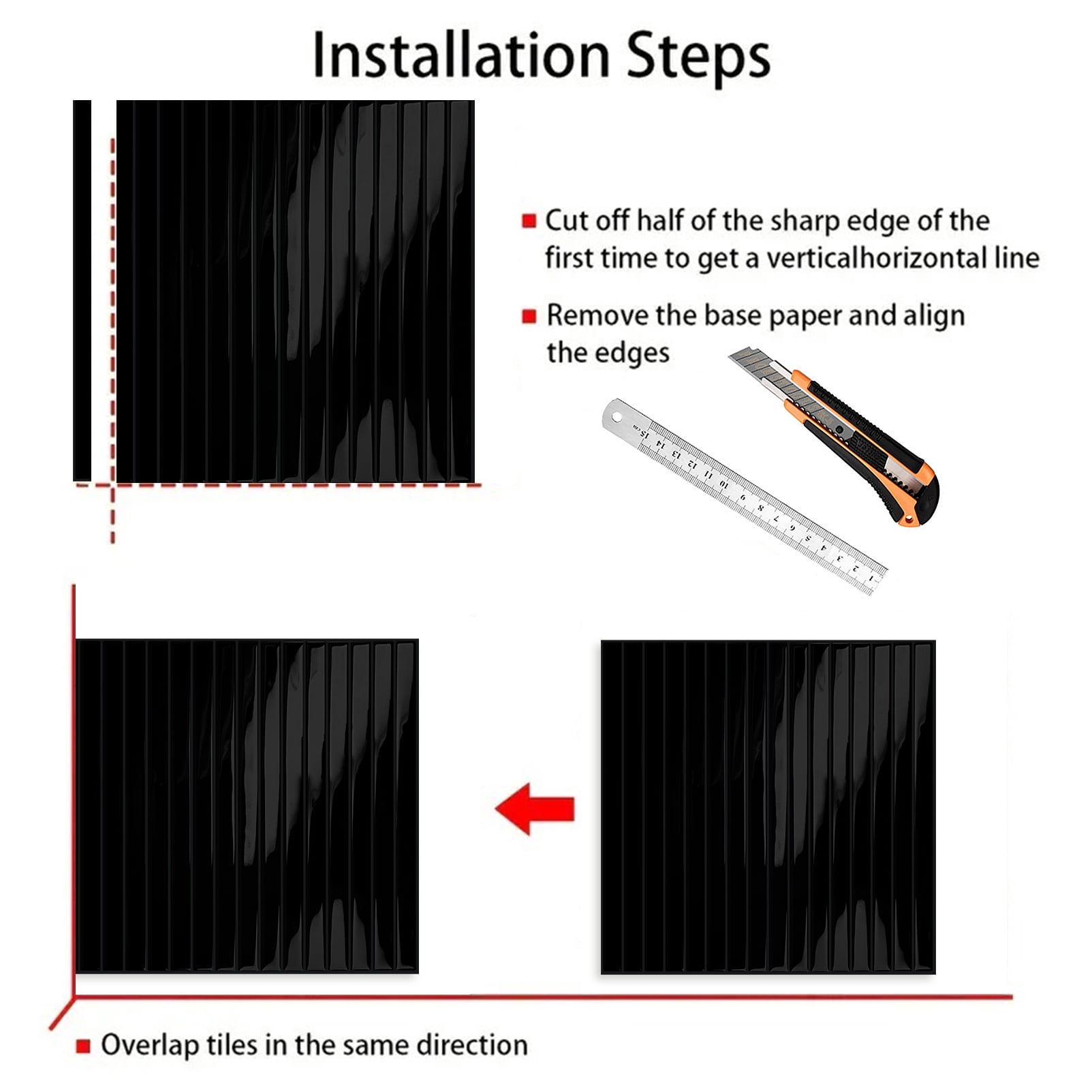 DEWOO 10-Sheet Upgraded Thick Peel and Stick Kitchen Backsplash Tiles,Waterproof Premium Self-Adhesive Wall Tile Stick on Backsplash for Kitchen,Bathroom and Fireplace(Black,12"×12")