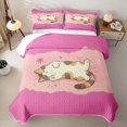thumbnail image 2 of Manfei Cartoon Sleeping Cat Quilt Full, Kitten Pet Full Bedspread Sets, Hot Pink, 3 Pieces, 1 Coverlet and 2 Pillowcases, 2 of 7