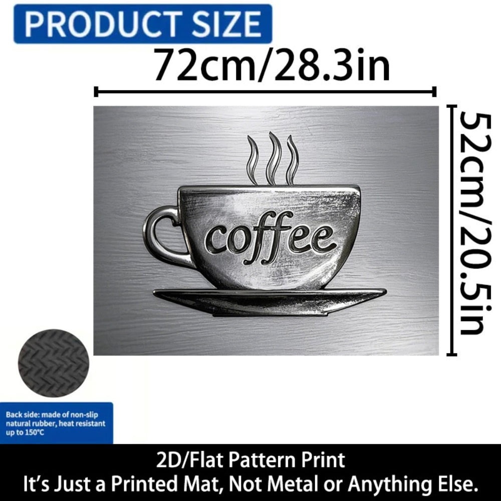 1 2D/flat stove cover protection pad, embodged coffee cup pattern design, 28.3x20.5 inches (72×52cm), easy to clean, perfectly suitable for any kitchen, washing machine, dryer, stove panel protection