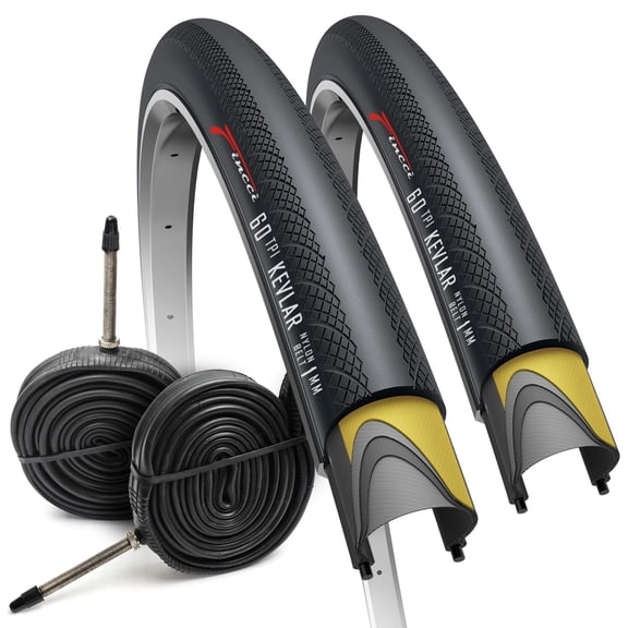 Fincci 700x28c Bike Tires with Inner Tubes (28-622) Foldable Anti-Puncture for Road Racing and Touring, Set of 2