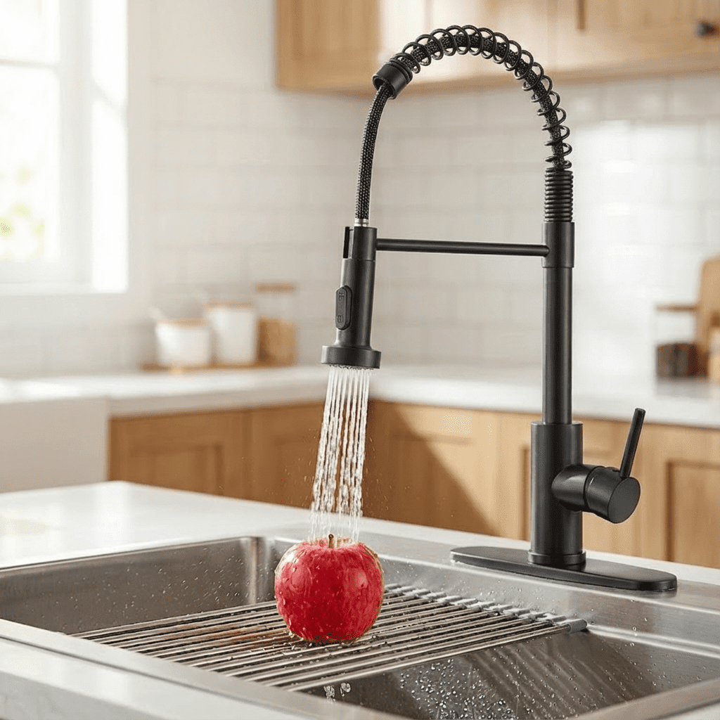 Kitchen Faucet with Pull Down Sprayer Industrial 1 Handle 1 Hole or 3 Hole Faucet for Farmhouse Camper Laundry Utility,Black