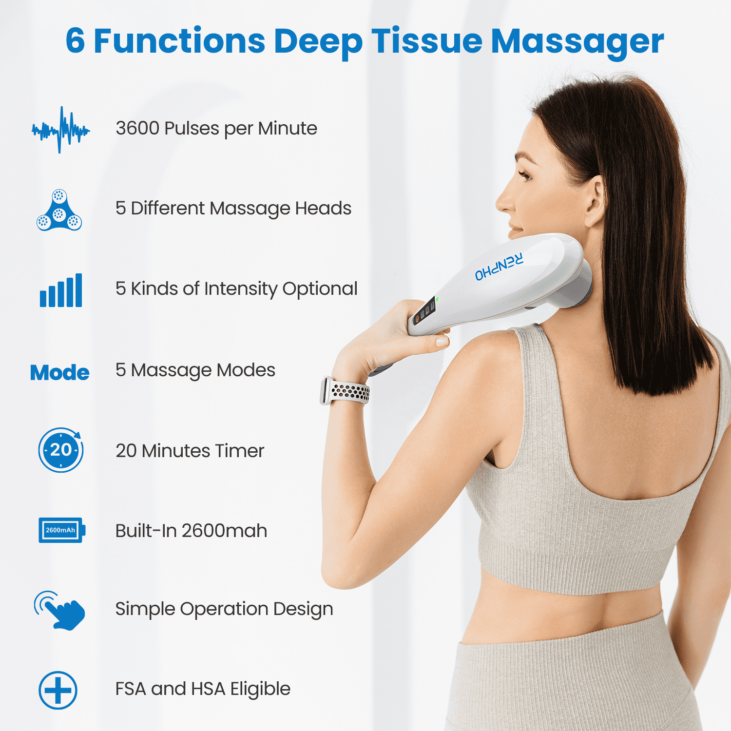 Handheld Back Massager, RENPHO Cordless Deep Tissue Body Massager