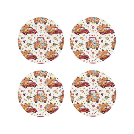 

Fuzoiu Watercolor Fall Print Leather Coasters Set Drink Coasters Set of 4 for Tabletop Protection Durable PVC Coasters Home Décor and Housewarming Gift-Round Shape