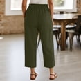 thumbnail image 6 of VBVC Women's Cotton Linen Drawstring Cropped Pants , Wide Leg Capri Pants For Women , Ladies' Lightweight Elastic Waist Trousers with Pockets,Army Green,S-2XL, 6 of 7