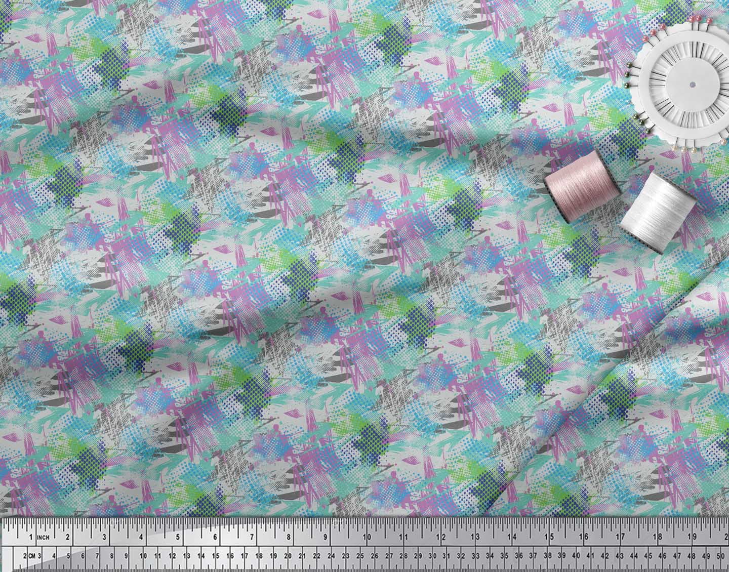 Soimoi Green Heavy Satin Fabric Star & Brush Stroke Abstract Print Sewing Fabric Yard 54 Inch Wide