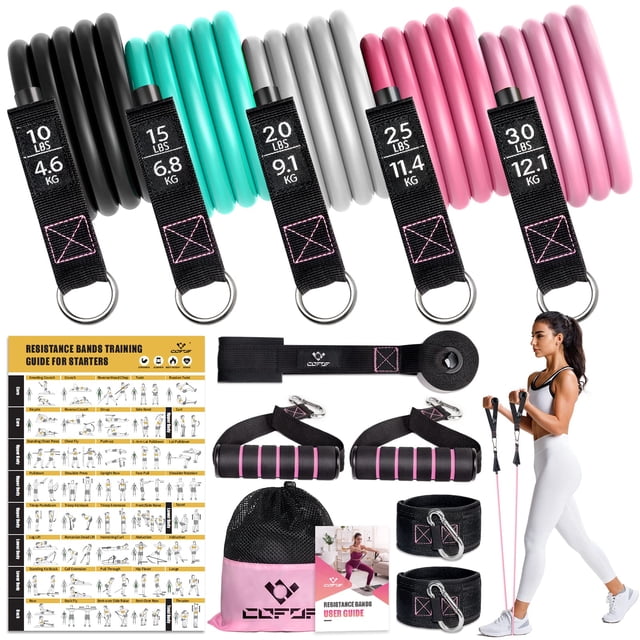 Bandas de resistencia COFOF de 5 niveles para mujer con asas y accesorios