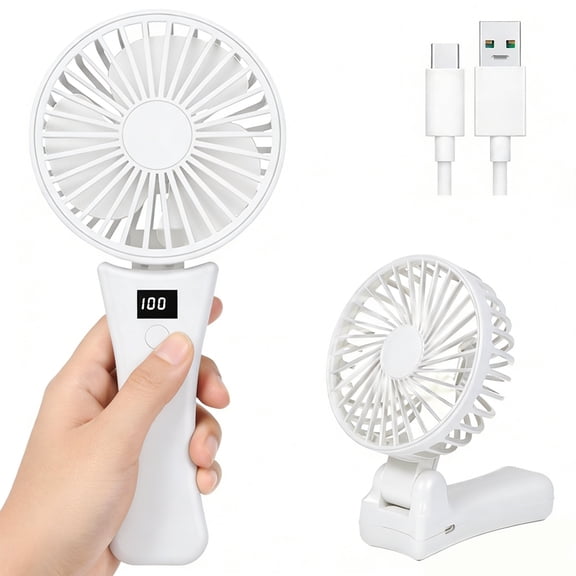 JELLOO Mini Portable Fan Powerful Handheld Fan 3 Speeds Personal Hand Rechargeable Fan 90° Foldable Fan Quiet Face Fan 1200mAh Battery Operated Fan with LED Display for Travel Office Outdoor