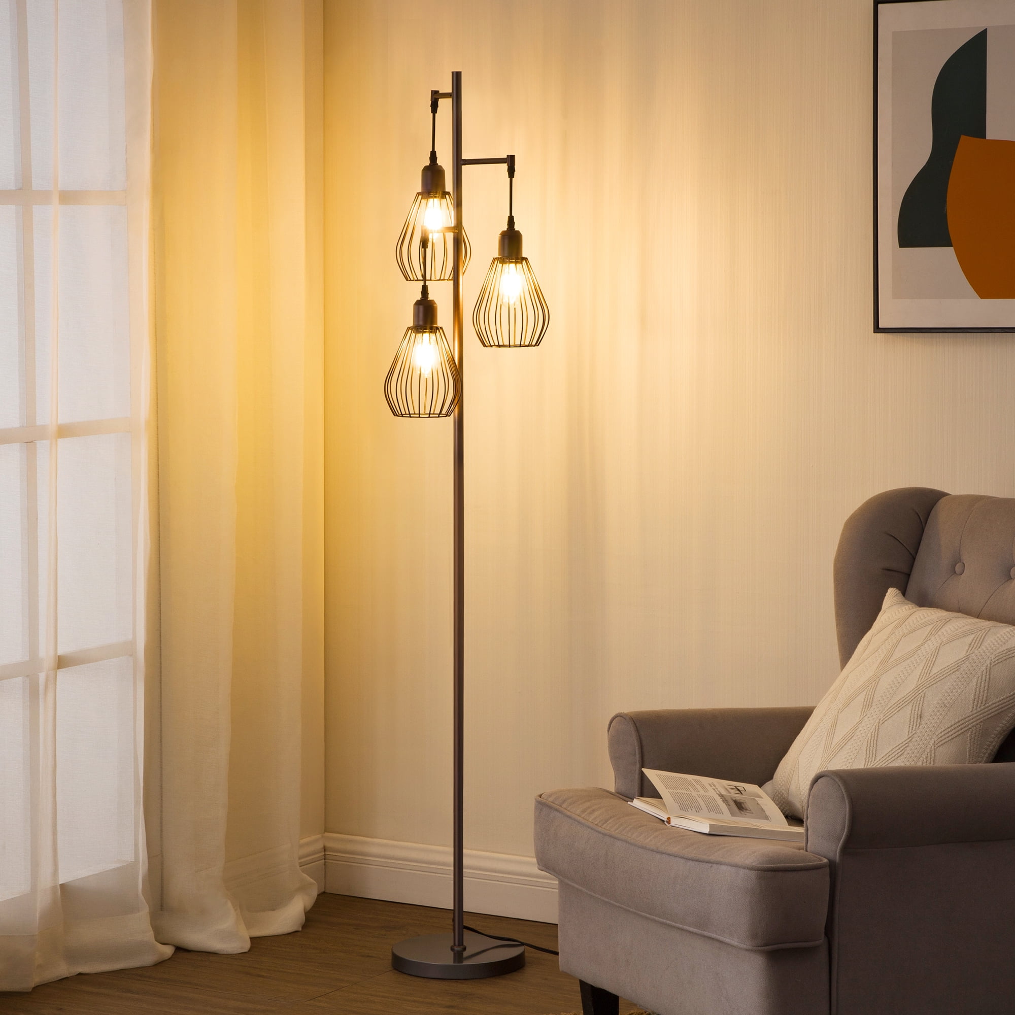 EDISHINE 3-Light 65.5" Tree Floor Lamp with bulbs included，Perfect for Living Room, Bedroom, Office, Dining Room Decor - Bronze