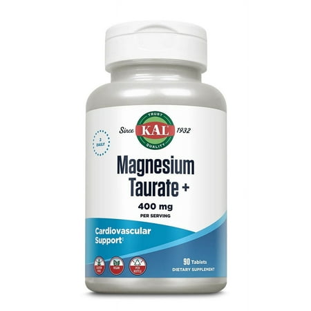 KAL Magnesium Taurate Plus 400mg w/ Coenzyme B6 | Highly Bioavailable, Chelated, Vegan (90 CT)