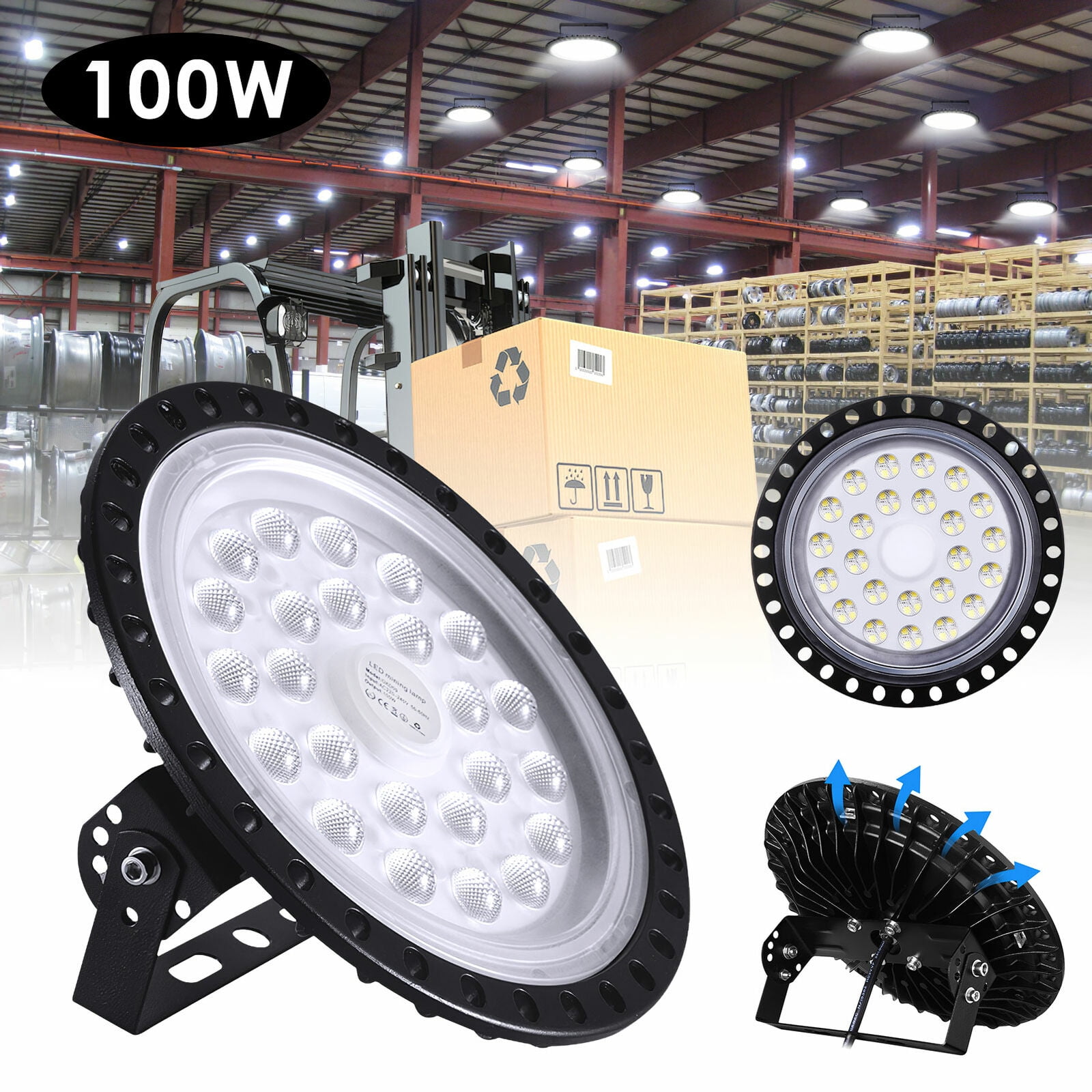 100W Watts UFO LED High Bay Warehouse Light Led Grade Shop Light Fixtures 110V 