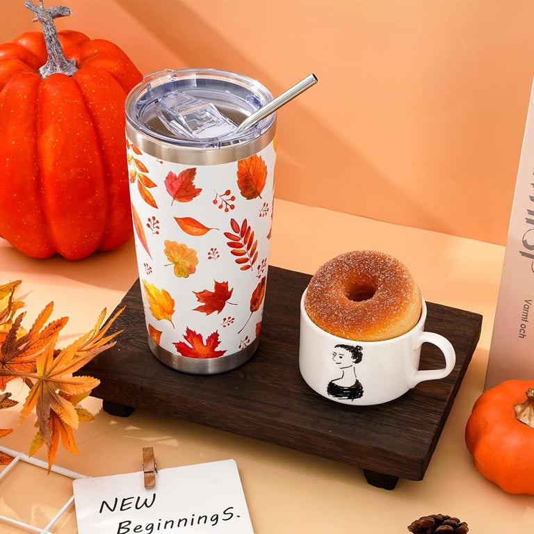 30oz Fall Tumbler With Handle - Thanksgiving Turkey Pumpkin Design Stainless Steel Insulated Cup, Leak-Proof Lid & Straw
