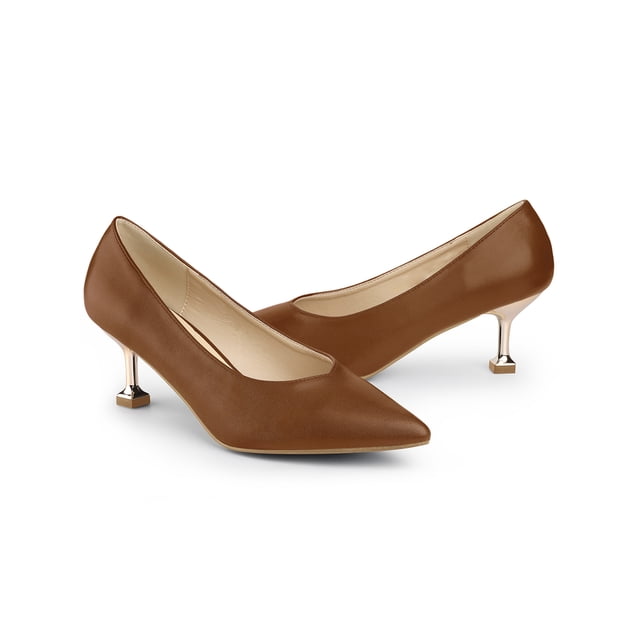BLISSFUL STEP Escarpins pour Femmes à Bout Pointu à Talon Aiguille à Enfiler Chaussures à Talon Moyen Brun 8,5