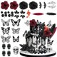 thumbnail image 1 of Decoraciones para tartas TSVATE Gothic, 26 unidades, negras con rosa roja, calavera, 1 of 8