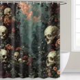 thumbnail image 3 of Boho Skull Black Floral Shower Curtain Skeleton Goth Retro Pink Flower Floral Plant Leaves Botanical Bathroom Decor Bath Curtain Fabric Polyester-72"W x 86"L (Pack of 1), 3 of 7