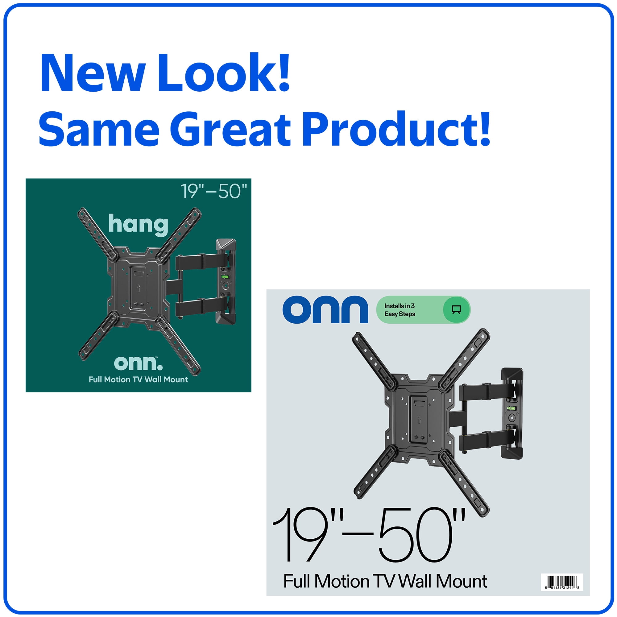 onn Full Motion TV Wall Mount for 19" to 50" TVs, UL Listed, swivel ±45°, up to +5/-15°Tilting