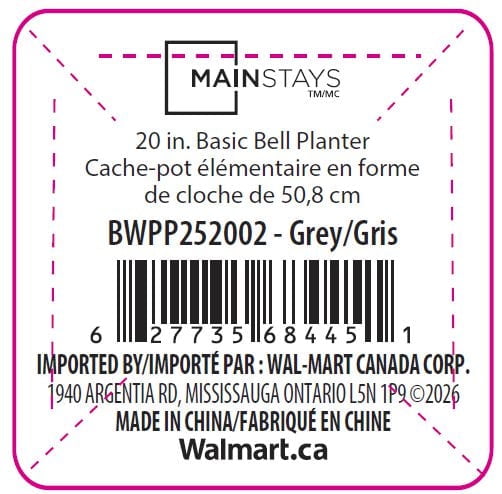 Mainstays Basic Bell Planter 12 inch Grey, Classic Design with Attached Tray Durable Weather Resistant Matte Finish