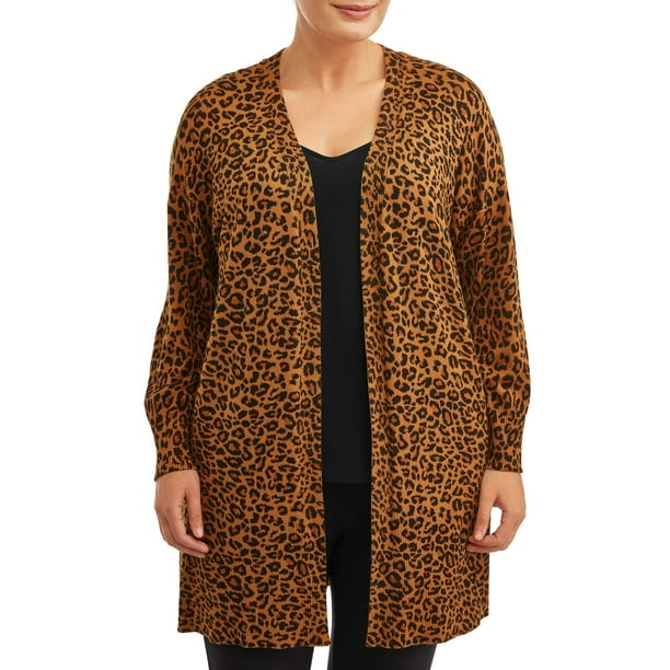 Terra & Sky Women's Plus Size Leopard Print Everday Essential Open-Front  Cardigan