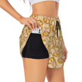 thumbnail image 3 of Workout Shorts for Women - Peace Sign flower yellow 2 in 1 with Pocket Double Layer Shorts Elastic Athletic Gym Shorts, 3 of 7