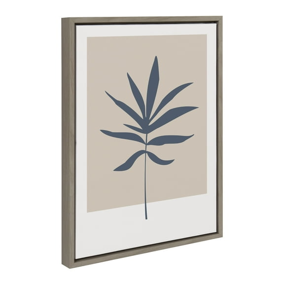 Kate and Laurel Sylvie Muted Tan and Blue Colorblock Botanical Leaf Framed Canvas Wall Art by The Creative Bunch Studio, 18x24 Gray, Simple Modern Botanical Wall Decor Art