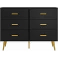 thumbnail image 4 of Historyli 6 Drawer Dresser, for Bedroom, with Gold Handles, Modern Wood, Black, 4 of 6