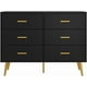 thumbnail image 4 of Historyli Cómoda de 6 cajones para dormitorio con tiradores dorados, moderna cómoda de madera con cajones anchos, cómoda larga para sala de estar, pasillo o entrada, color negro., 4 of 6
