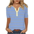 thumbnail image 2 of WREESH Women's Striped Henley Shirt Short Sleeve V-Neck Button T-Shirt Loose Fit Casual Striped Top for Women Blue, 2 of 5