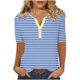 thumbnail image 1 of Camiseta de Manga Corta para las Mujeres con Cuello en V de Impresión de Rayas con Botón, Blusa Casual para el Hogar Y Diario, 1 of 5