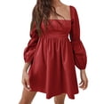 thumbnail image 3 of STARVNC Women Square Neck Pleated Puff Long Sleeve Mini Dress, 3 of 6