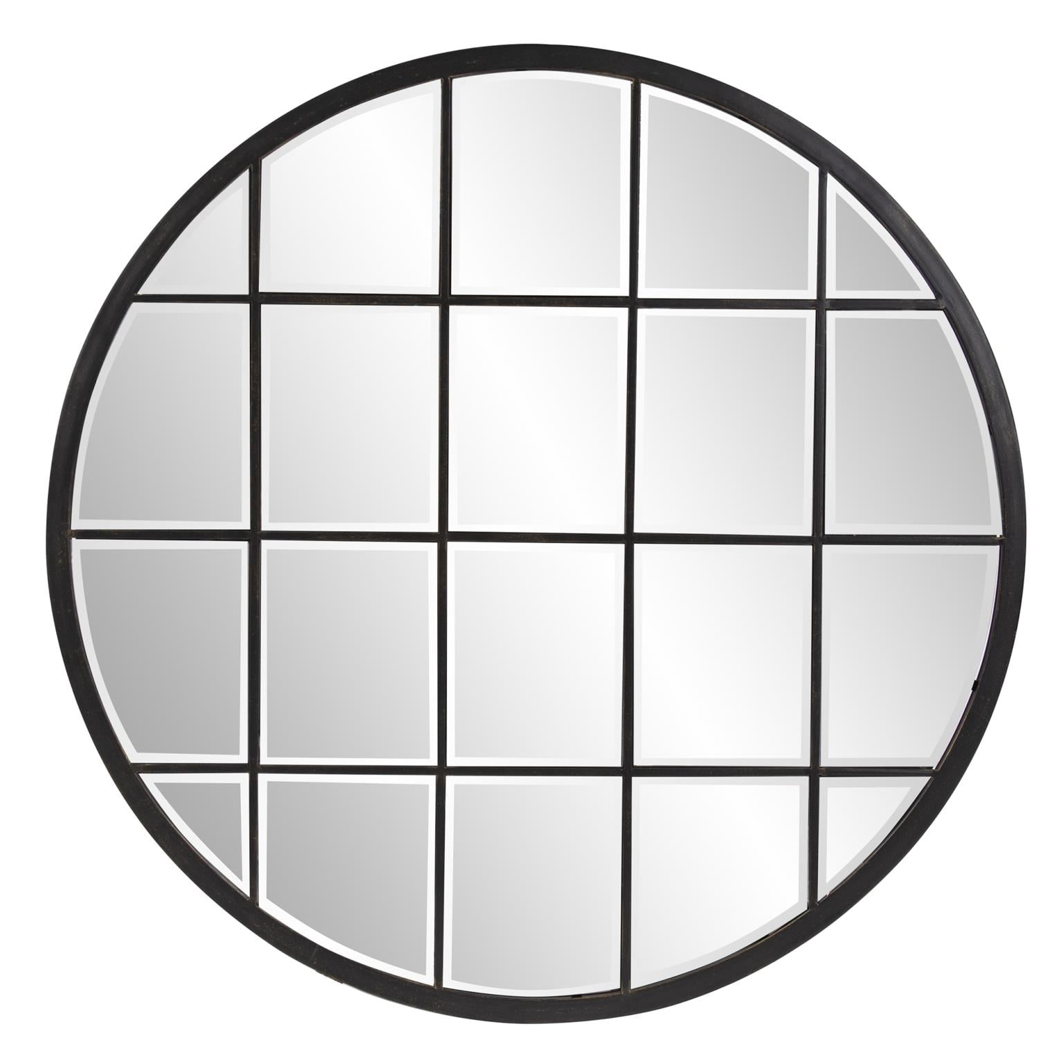Tyler Dillon Round Bronze Wall Mirror with Metal Windowpane Frame - 36 x 36 x 0.5