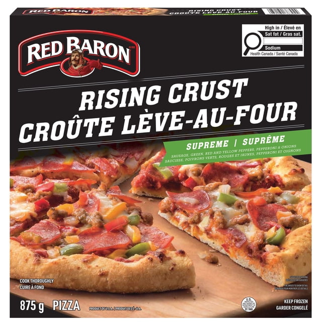 Baron Rouge Croûte Ascendante Suprême Red Baron Rising Crust Signature Supreme Frozen Pizza 875 grammes