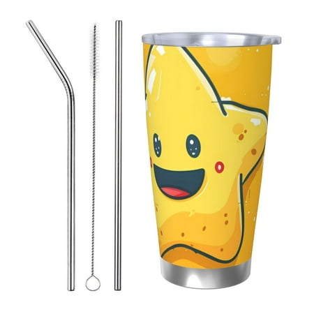 

Fuzoiu Happy Cartoon Star Print 20oz Tumbler Stainless Steel Vacuum Insulated Car Cup Insulated Coffee Mug Travel Mug with Lid Thermal Cup for Outdoor-Straw Three-piece Set