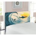 thumbnail image 2 of Ocean Headboard, Illustration of Cloudy Sky Tropical Island Wave and Surfer at Sunset Seascape, Upholstered Decorative Metal Bed Headboard with Memory Foam, Twin Size, Beige Yellow Navy, by Ambesonne, 2 of 4